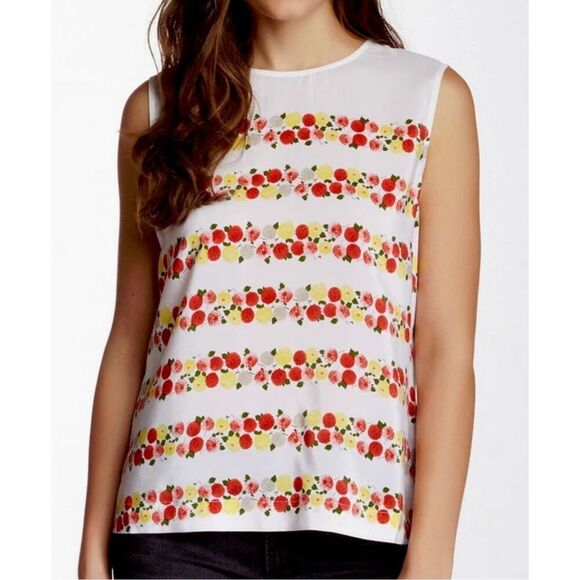 Equipment Cream Silk Floral Sleeveless Button Back Blouse Size Large - Picture 9 of 9